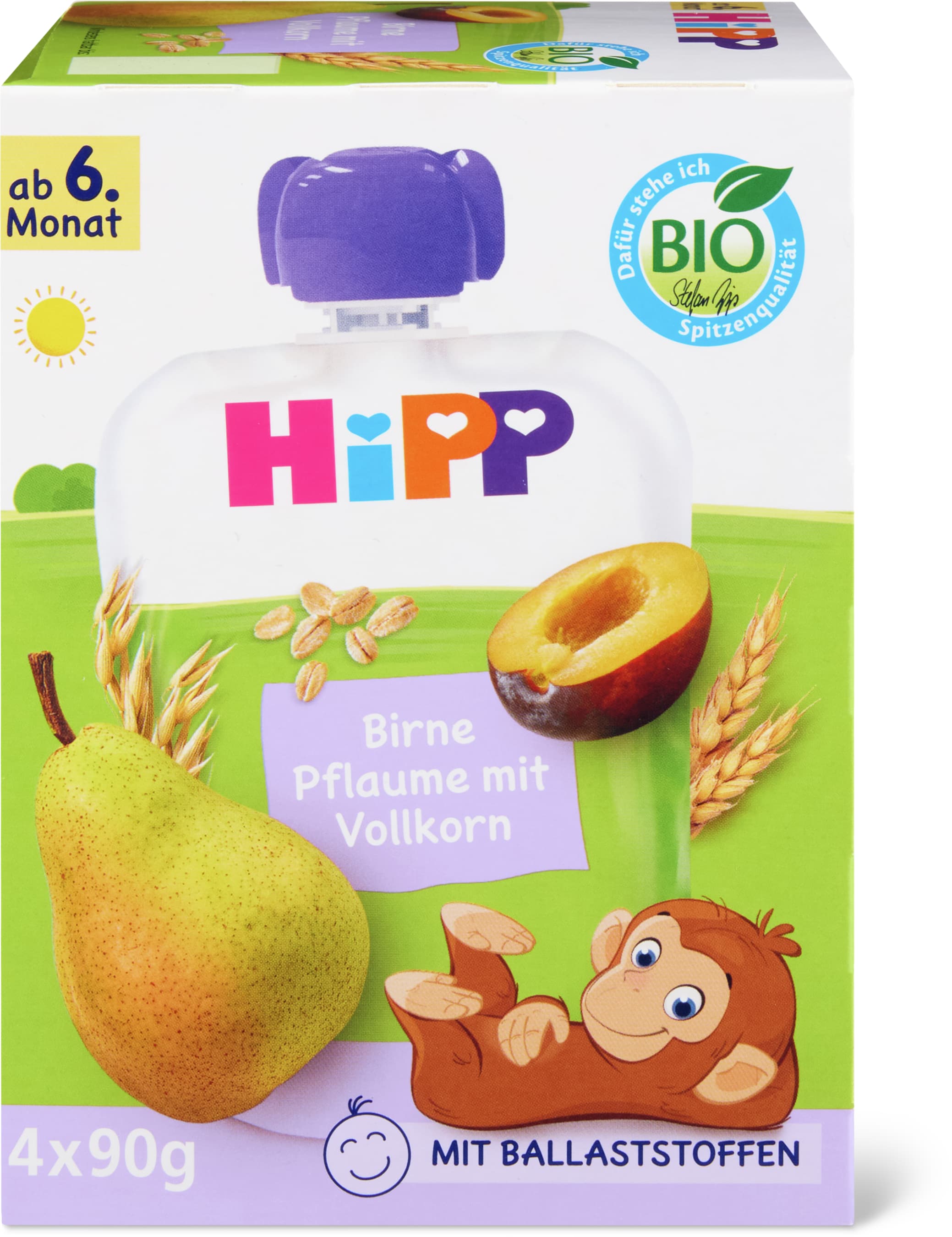 Hipp Bustina morbida pera prugna integrale Bio, a partire dai 6 mesi 4x90g